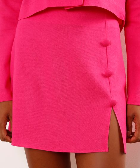 Saia Curta com Linho e Botão  Pink