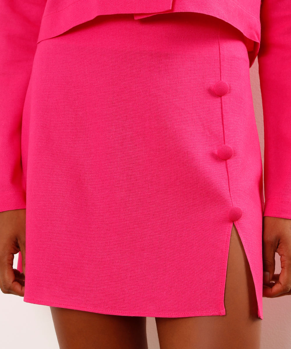 Saia Curta com Linho e Botão  Pink