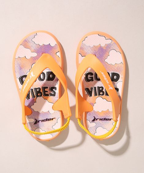 Chinelo Infantil com Elástico "Good Vibes" Rider Laranja