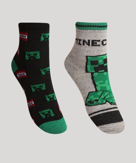 Kit de 2 Meias Cano Médio Infantis Estampadas Minecraft Multicor