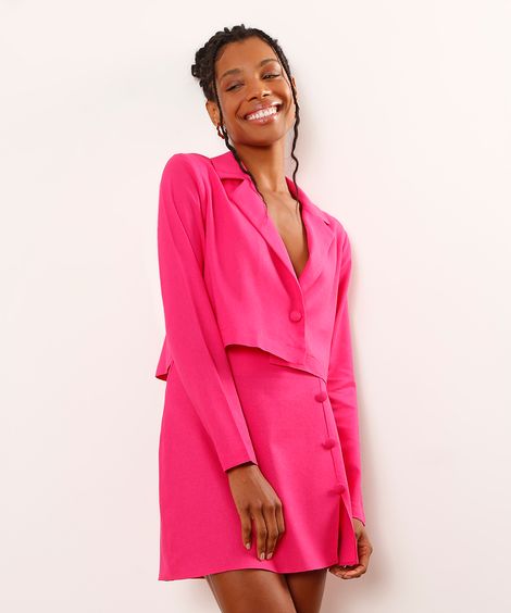 Blazer Cropped com Linho Pink