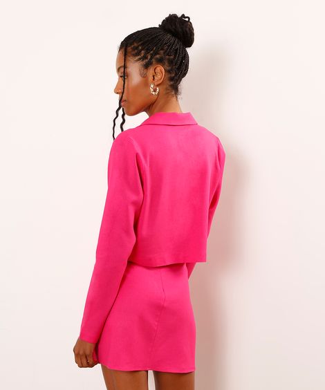 Blazer Cropped com Linho Pink