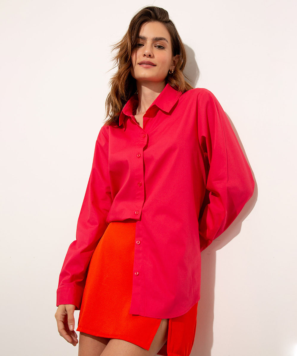 Camisa <em>oversized</em> manga longa Mindset pink, da C&a