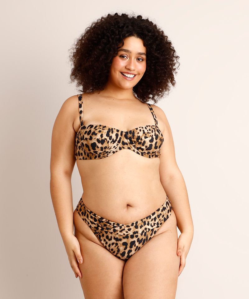 TÁ ACABANDO! Conjunto biquíni plus size cropped - Estampa floresta com  animal print - Tianne