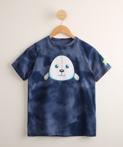 Camiseta Infantil Estampada Tie Dye Luccas Neto Foca manga Curta Azul