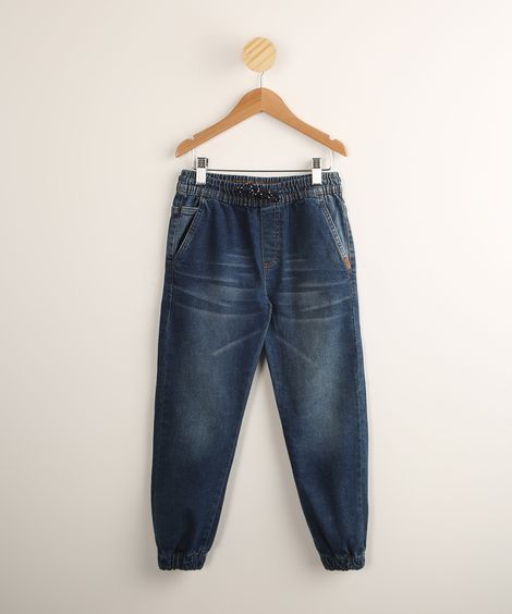 Calça Jeans Infantil Jogger com Bolsos Azul Escuro