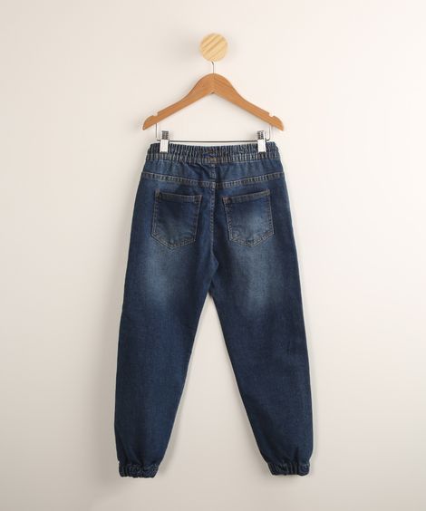 Calça Jeans Infantil Jogger com Bolsos Azul Escuro