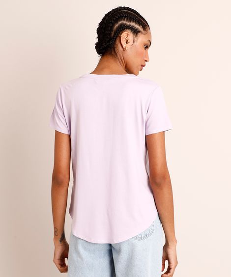 blusa básica decote v manga curta roxo claro