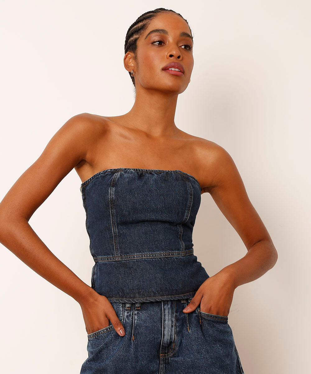 Blusa corset jeans sem alças, da C&A