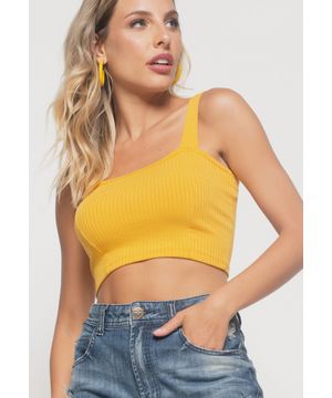 Cropped  Top Faixa Comfy Malha Canelada Mostarda