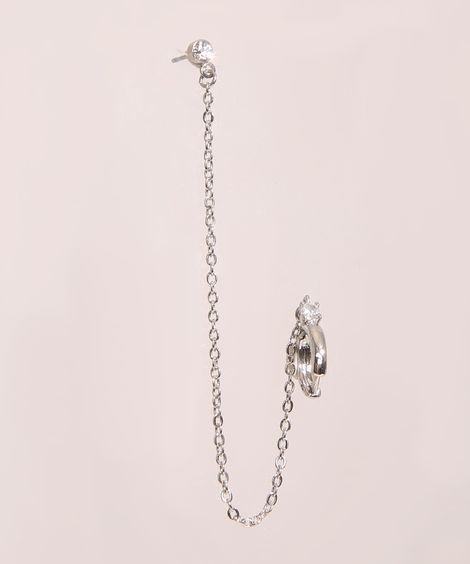 Brinco Strass com Corrente e Piercing Prateado