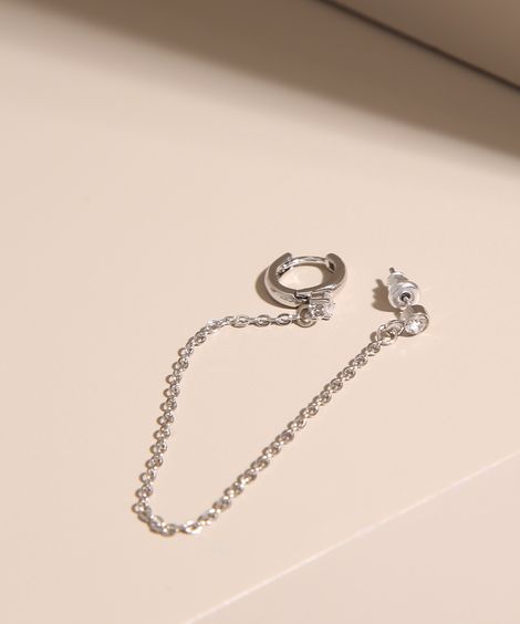 Brinco Strass com Corrente e Piercing Prateado
