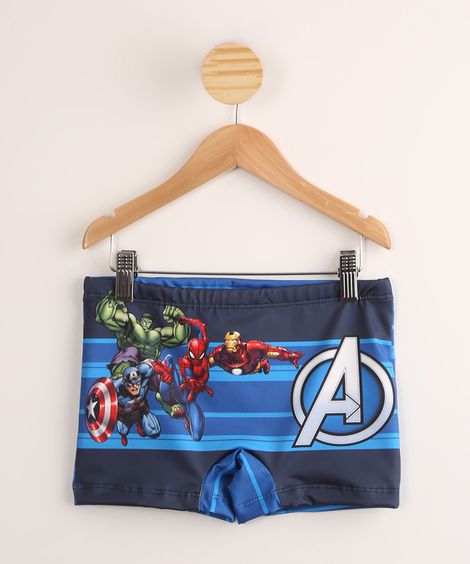Sunga Boxer Infantil Estampada Os Vingadores Azul Escuro