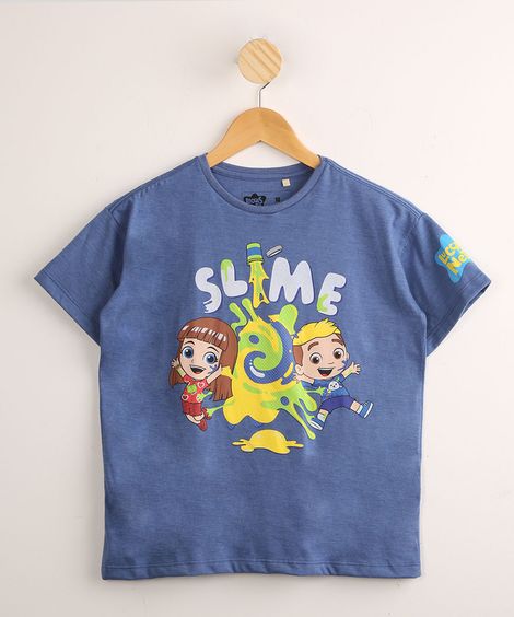 Camiseta Infantil Luccas Neto Slime Manga Curta Azul
