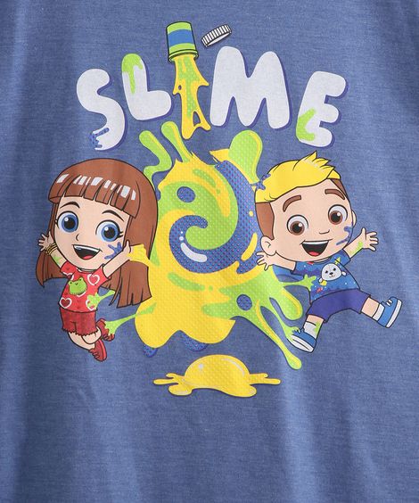 Camiseta Infantil Luccas Neto Slime Manga Curta Azul