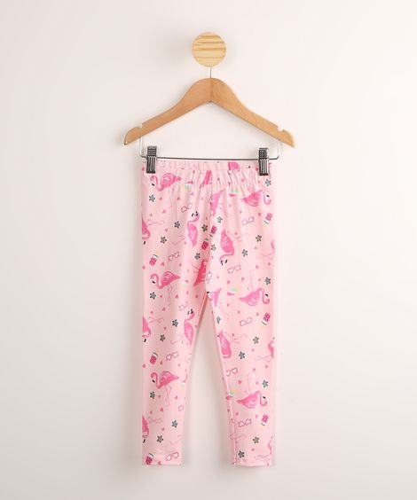 Calça Legging Infantil Estampa Divertida Flamingo  Rosa Claro