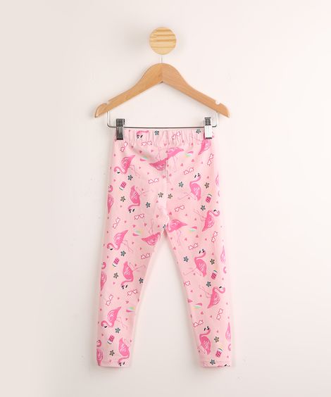 Calça Legging Infantil Estampa Divertida Flamingo  Rosa Claro