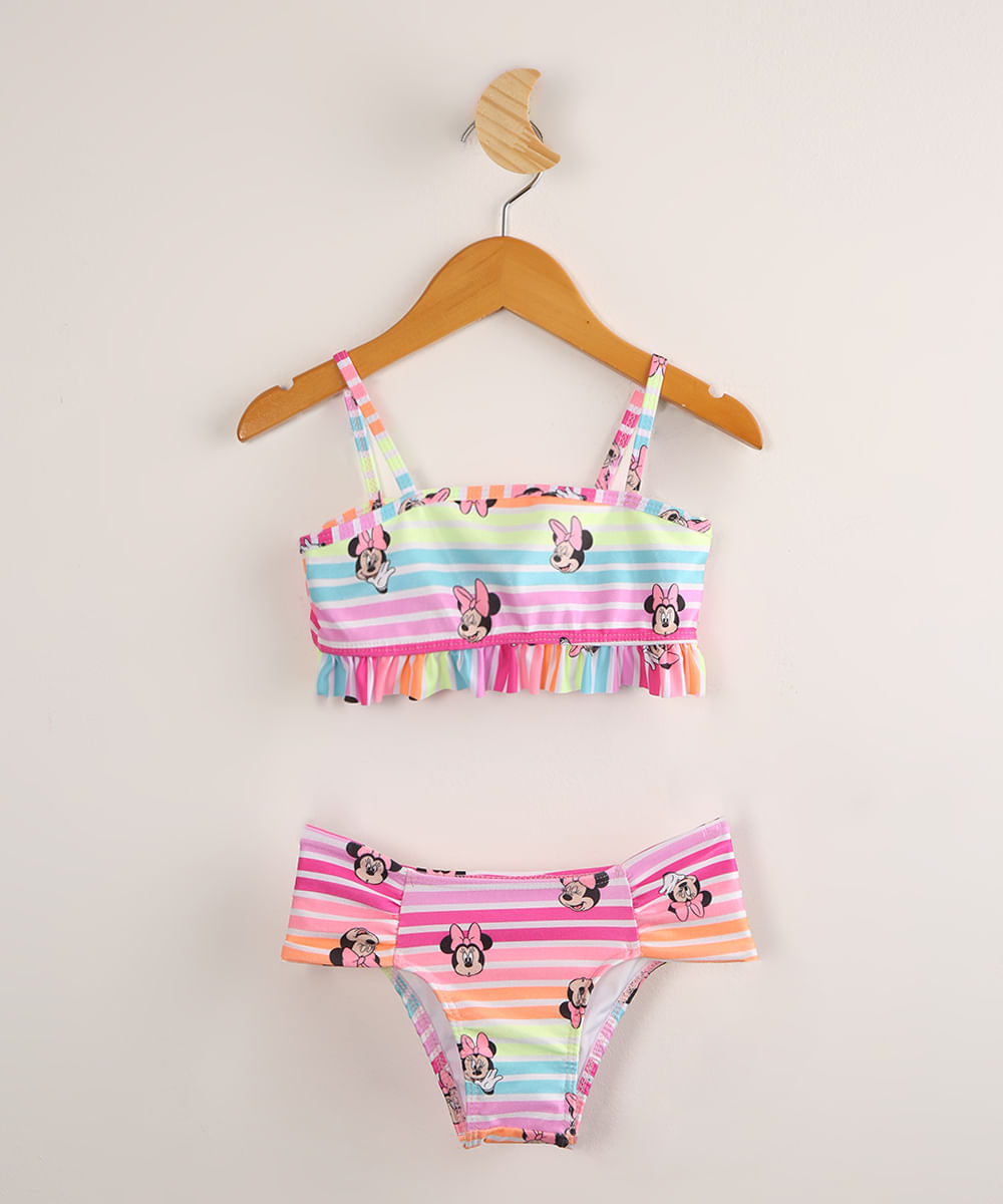 Biquíni Infantil Estampado Listrado Minnie Mouse com Proteção UV50+ Multicor Menor preço em Biquíni Infantil Estampado Listrado Minnie Mouse com Proteção UV50+ Multicor