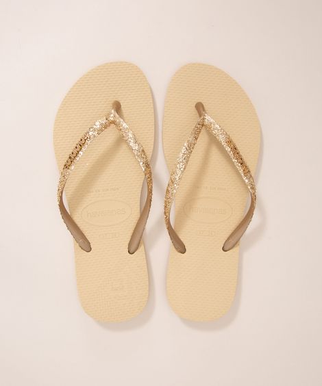 chinelo slim glitter havaianas bege