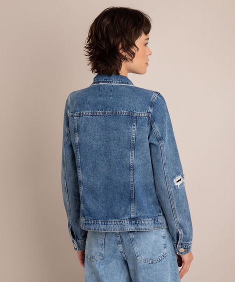 Jaqueta Jeans Destroyed Azul Médio