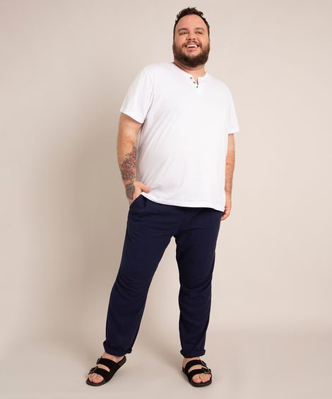 Calça Jogger Slim Plus Size com Cordão Azul Marinho