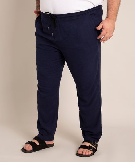 Calça Jogger Slim Plus Size com Cordão Azul Marinho