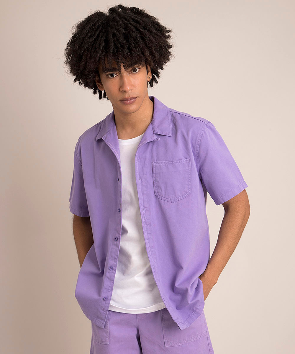 Camisa Comfort de Sarja Manga Curta Roxo
