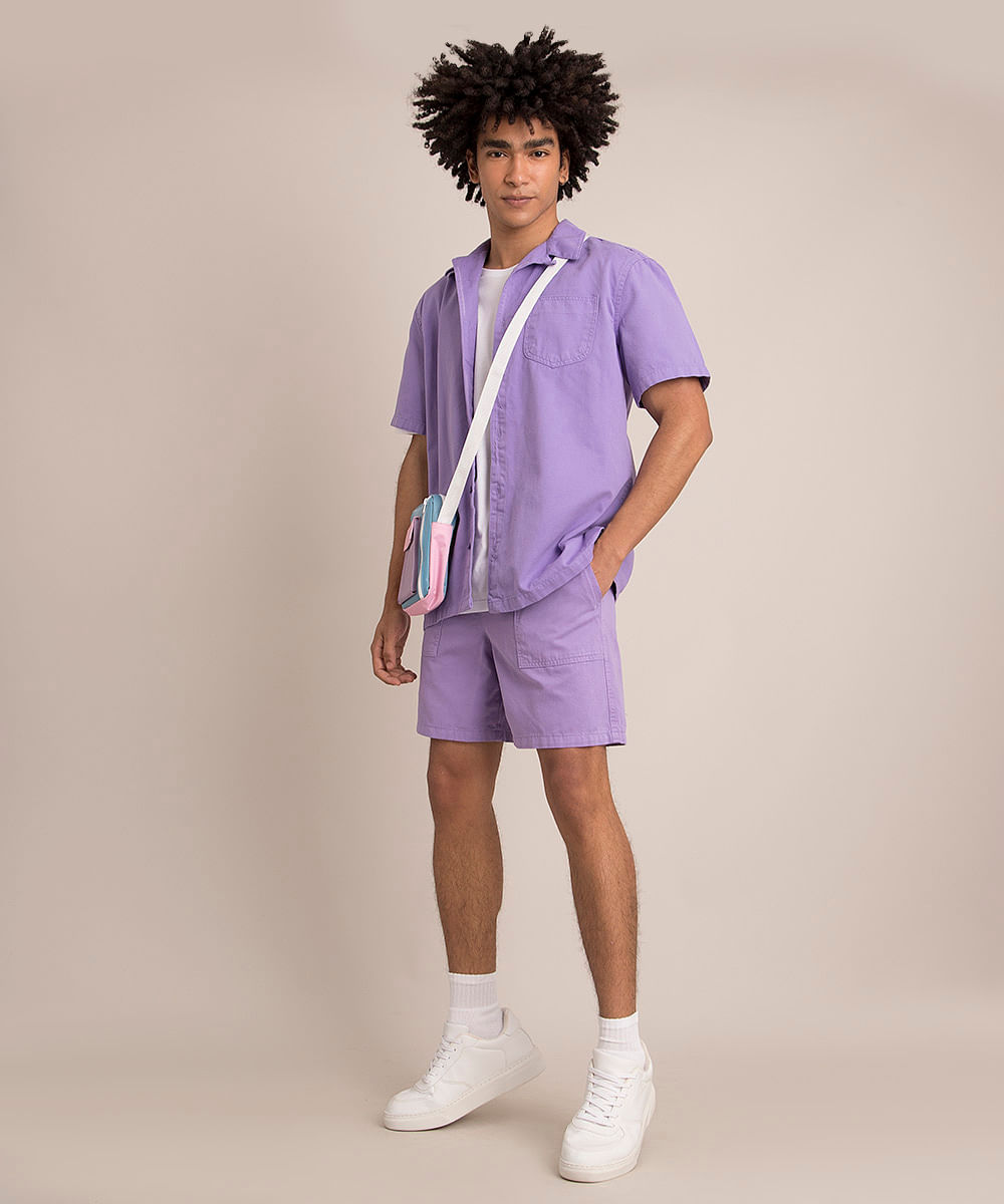 Camisa Comfort de Sarja Manga Curta Roxo