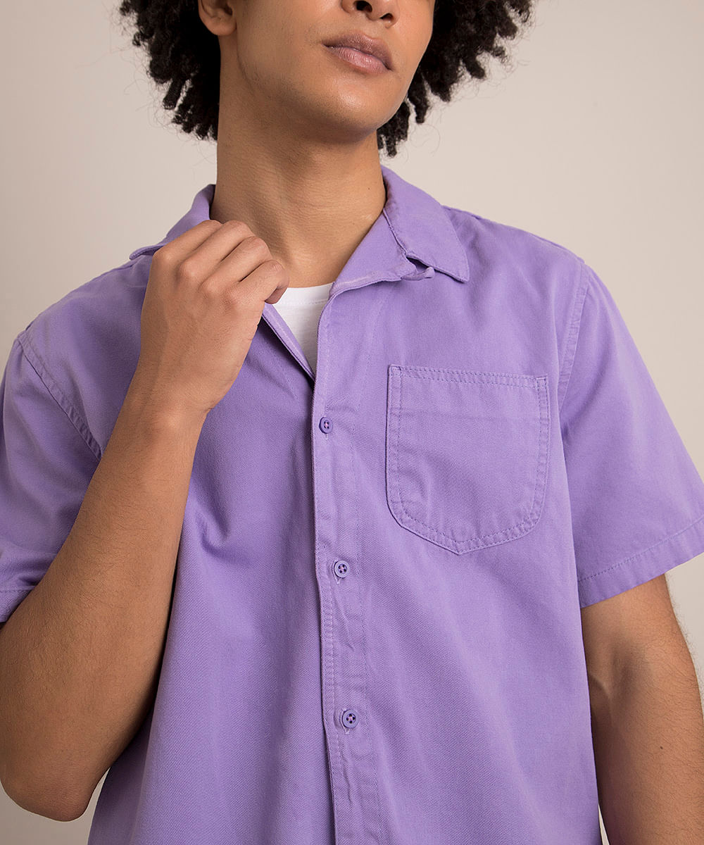 Camisa Comfort de Sarja Manga Curta Roxo