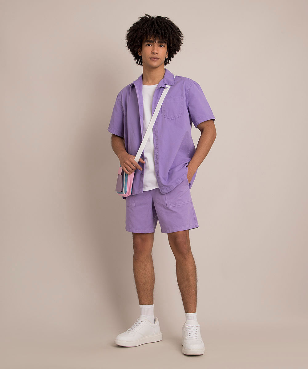 Camisa Comfort de Sarja Manga Curta Roxo