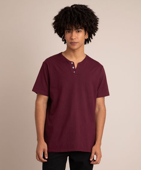 Camiseta Básica Manga Curta Gola Portuguesa Vinho