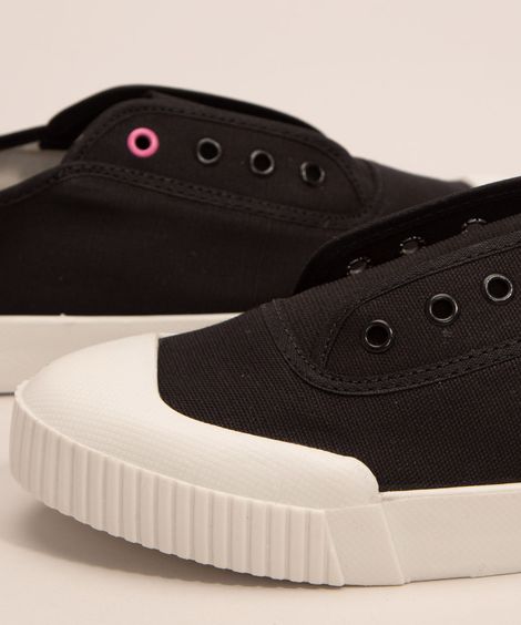 Tênis Feminino de Lona Casual Cano Baixo  Preto