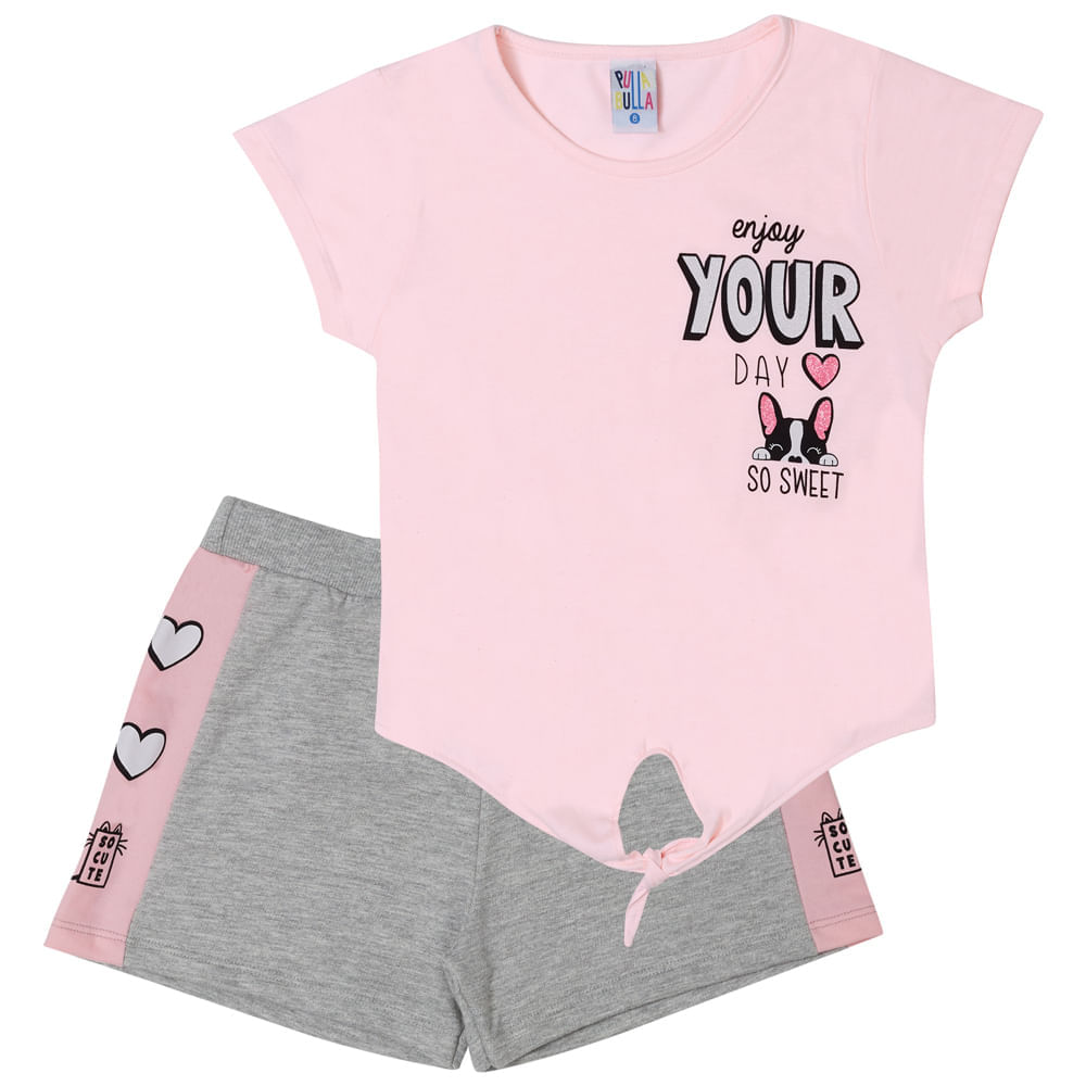 Conjunto Manga Curta Rosa Lumi - Infantil - Menina - Meia Malha 46333-1183 Menor preço em Conjunto Manga Curta Rosa Lumi - Infantil - Menina - Meia Malha 46333-1183
