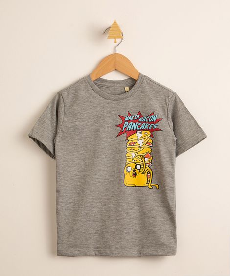 Camiseta Infantil Hora da Aventura Manga Curta Cinza Mescla