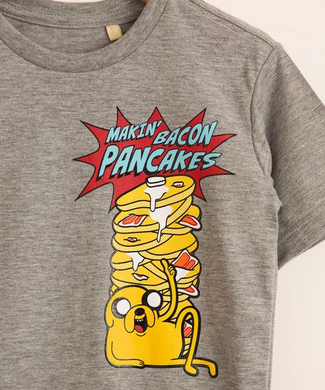 Camiseta Infantil Hora da Aventura Manga Curta Cinza Mescla