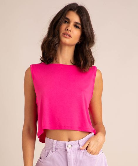 regata cropped básica decote redondo  pink
