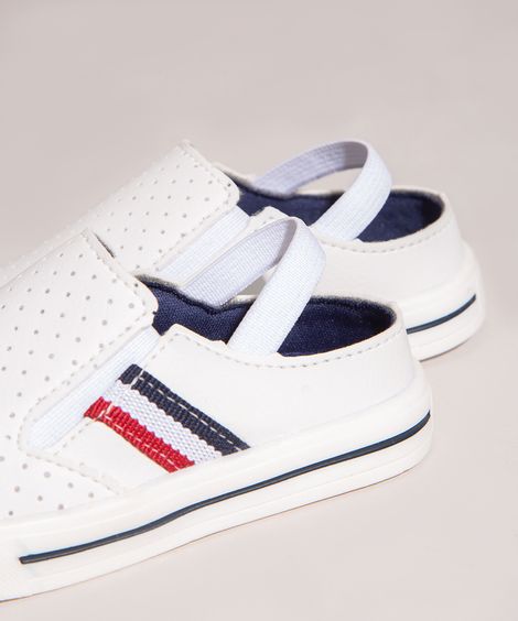 Tênis Slip On Mule Infantil Perfurado com Gorgurão Branco
