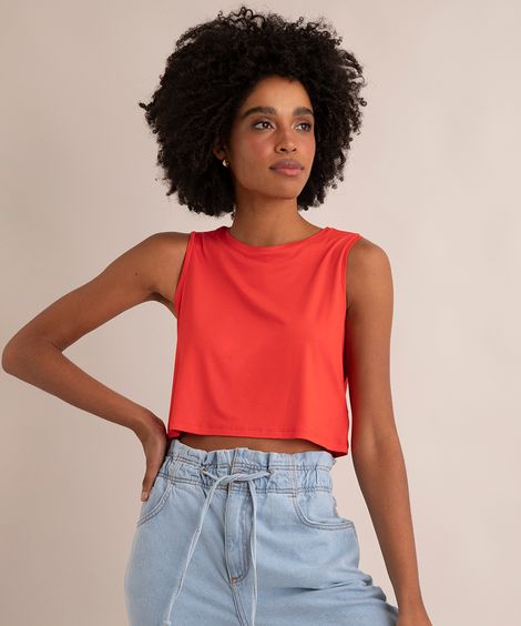 Regata Cropped Básica Decote Redondo  vermelha