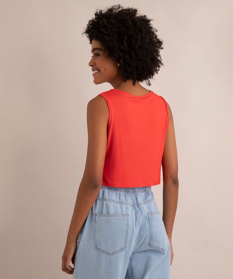 Regata Cropped Básica Decote Redondo  vermelha