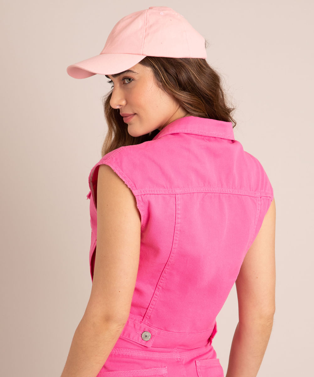Colete Cropped de Sarja Rosa