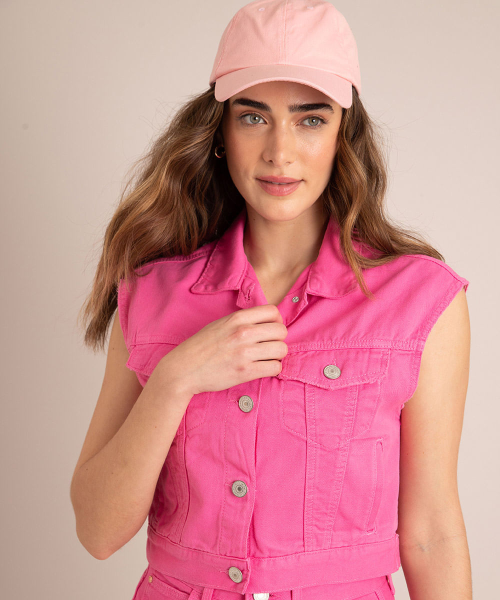 Colete Cropped de Sarja Rosa