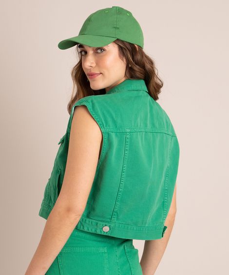 Colete Cropped de Sarja Verde