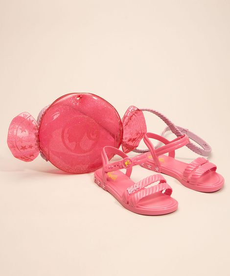 sandália infantil barbie grendene + bolsa rosa
