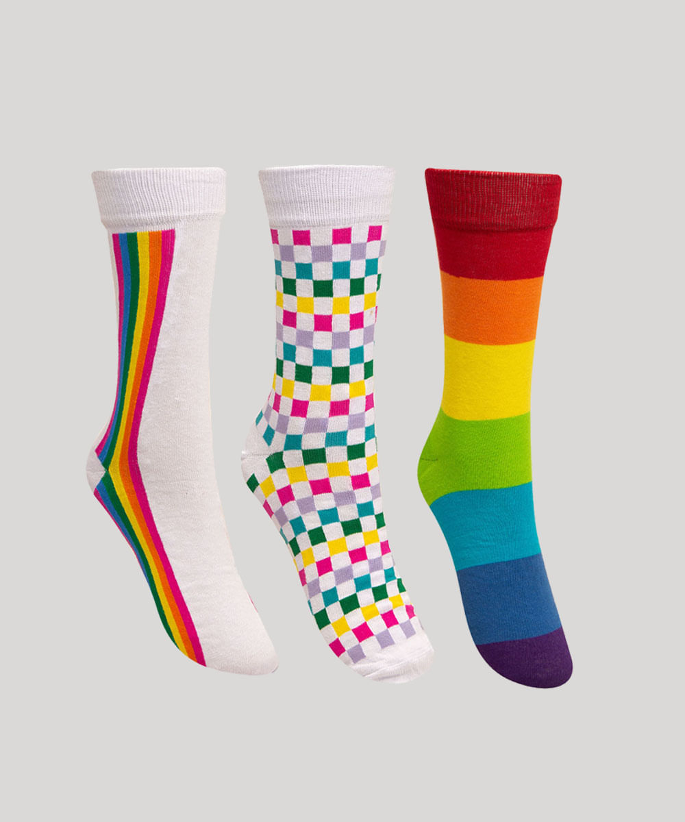 Kit com três meias multicolor, da C&A