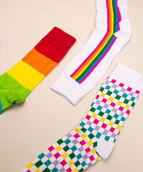 kit de 3 meias divertidas cano alto multicor