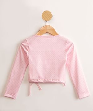 Blusa Cropped Infantil  de Ballet Estampada Poá Manga Longa Rosa Claro