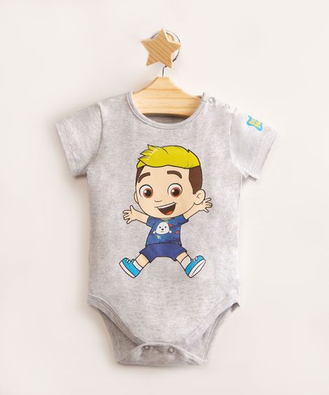 body infantil luccas neto manga curta cinza mescla claro