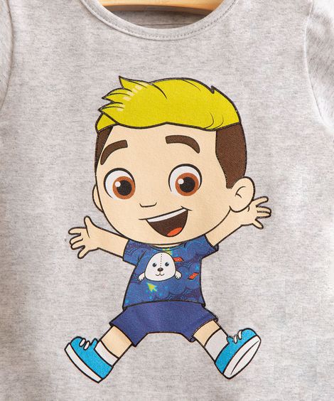body infantil luccas neto manga curta cinza mescla claro