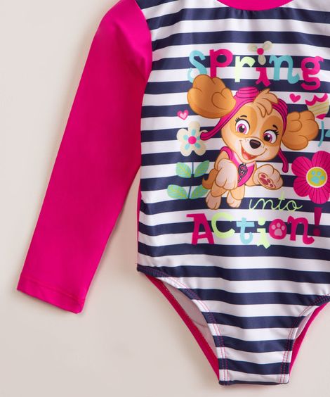 maiô body infantil patrulha canina manga longa proteção ev50+ Rosa