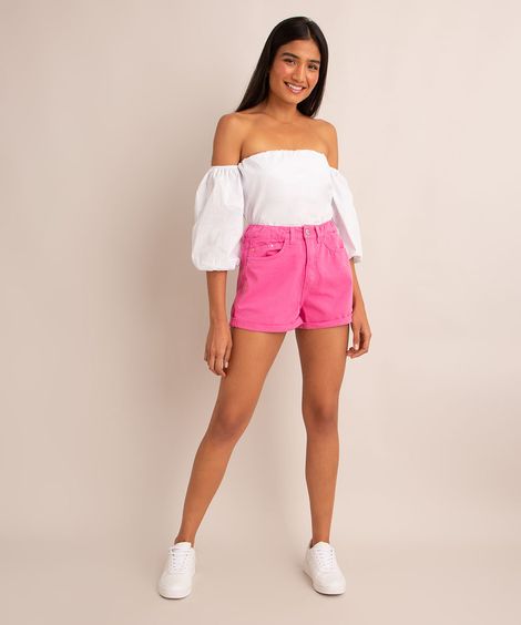 short mom de sarja cintura super alta rosa
